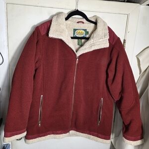 Cabela's Women’s Jacket Size Large Cozy Heavy Jacket Red And Beige Thick